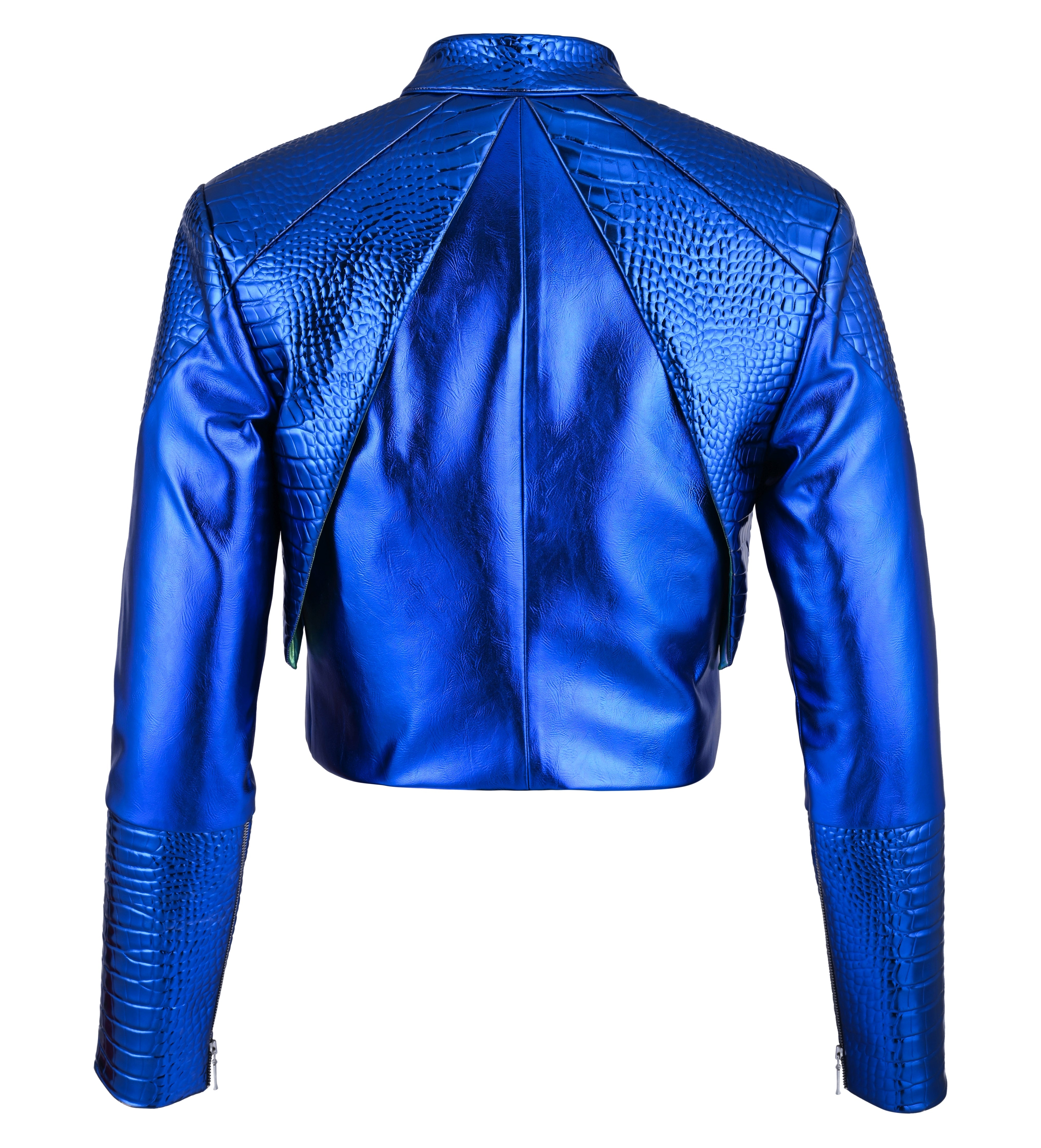 CROCO EMBOSSED CROPPED BIKER JACKET