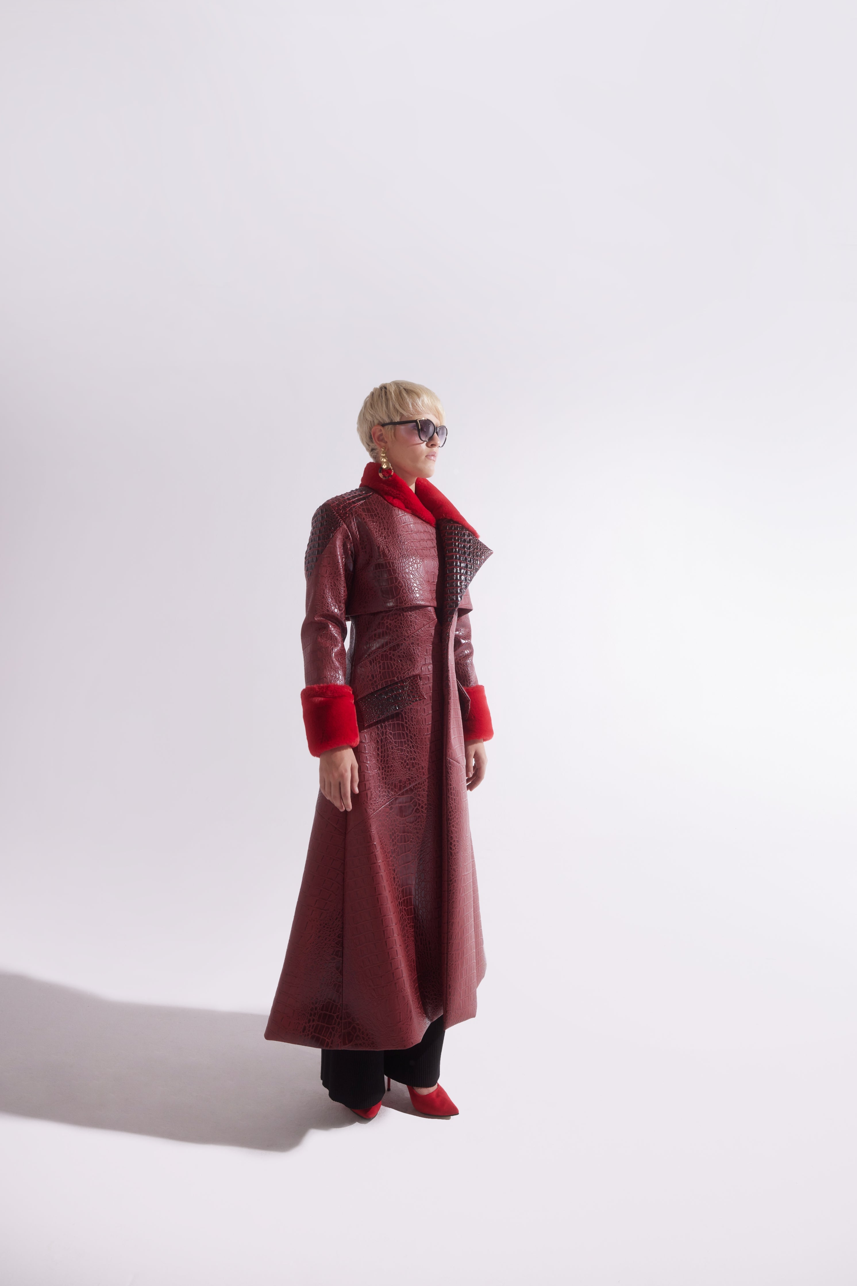 FAUX CROCODILE LEATHER TRENCH COAT