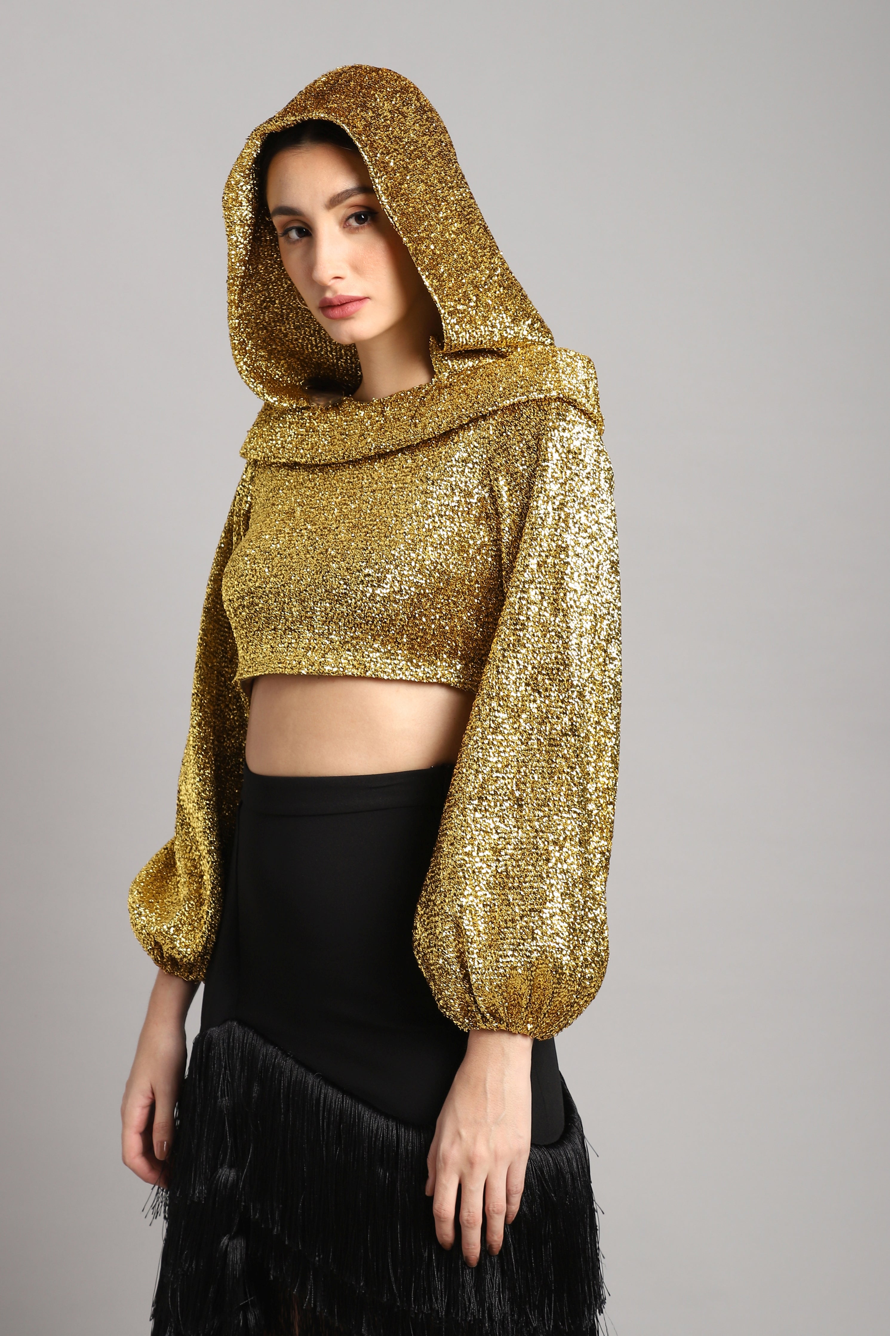 GOLD CROPPED HOODIE