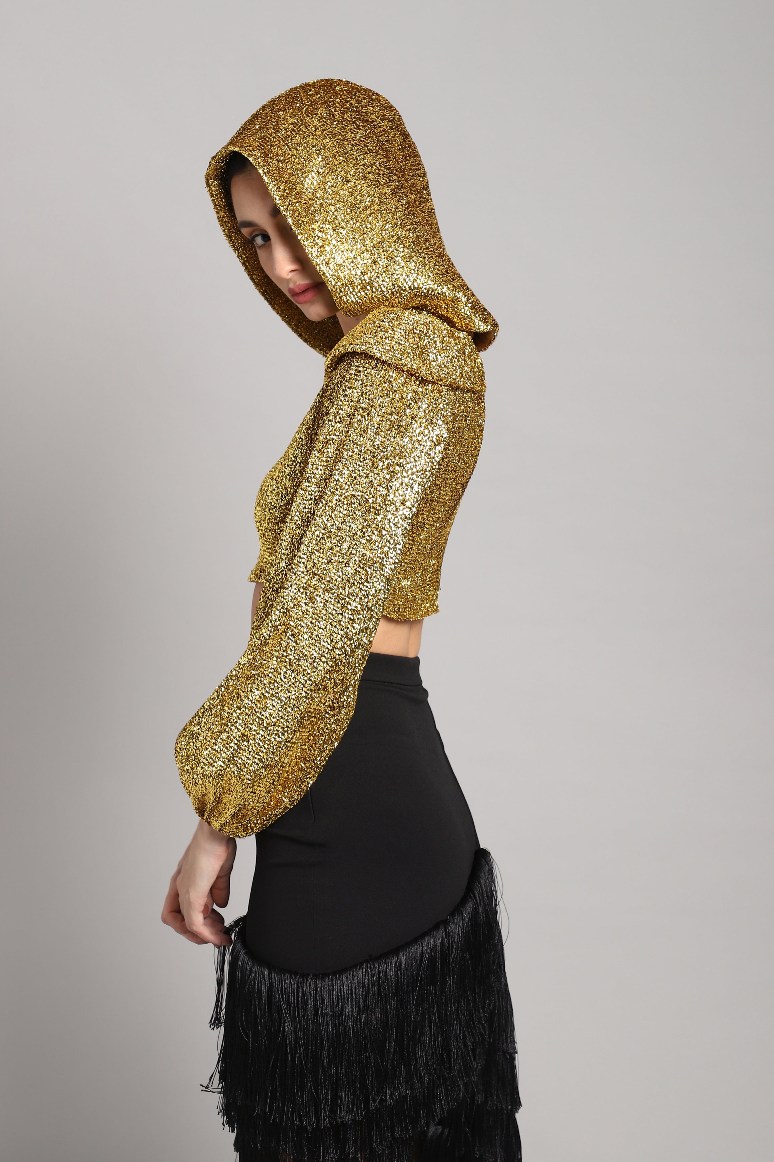 GOLD CROPPED HOODIE