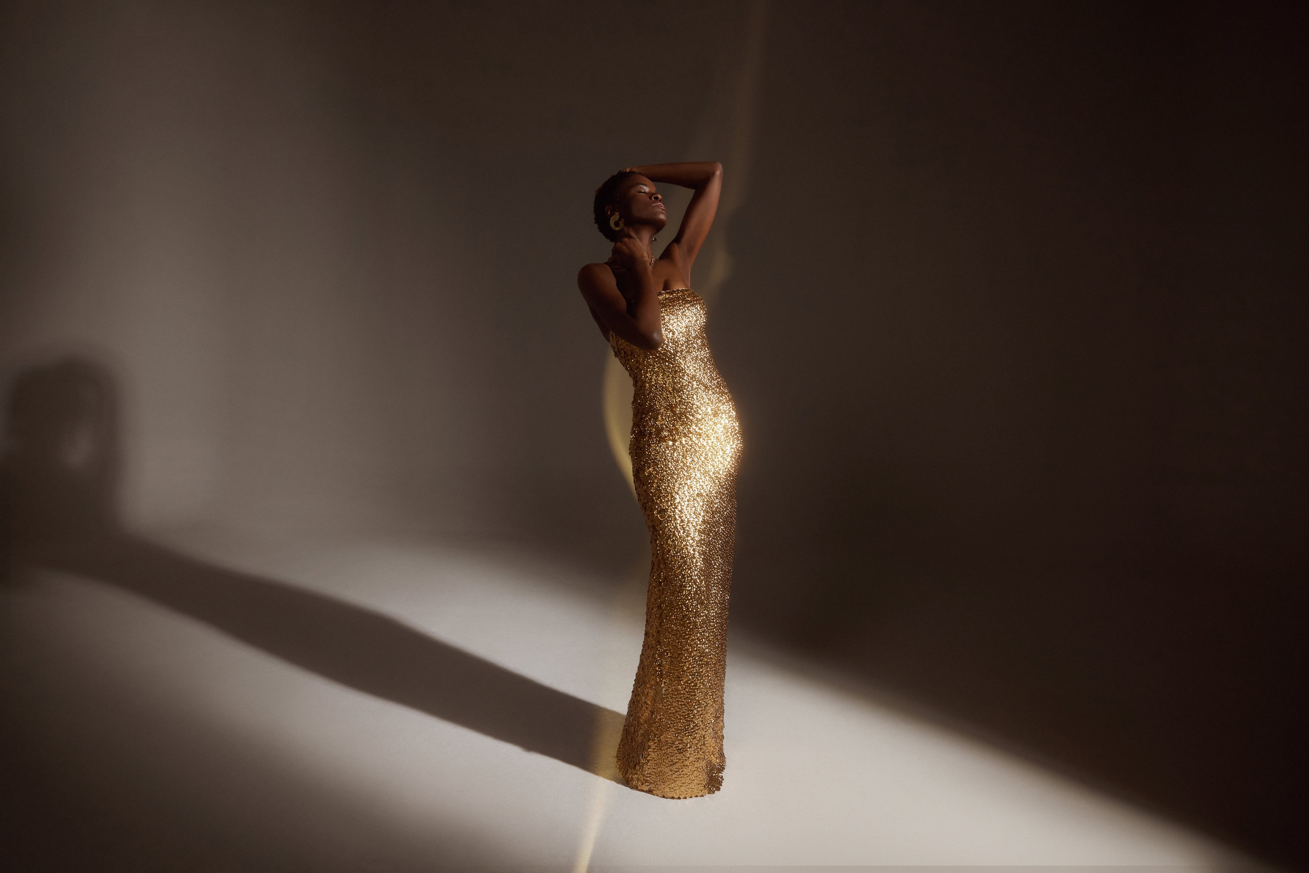 GOLD SEQUINED COCKTAIL DRESS