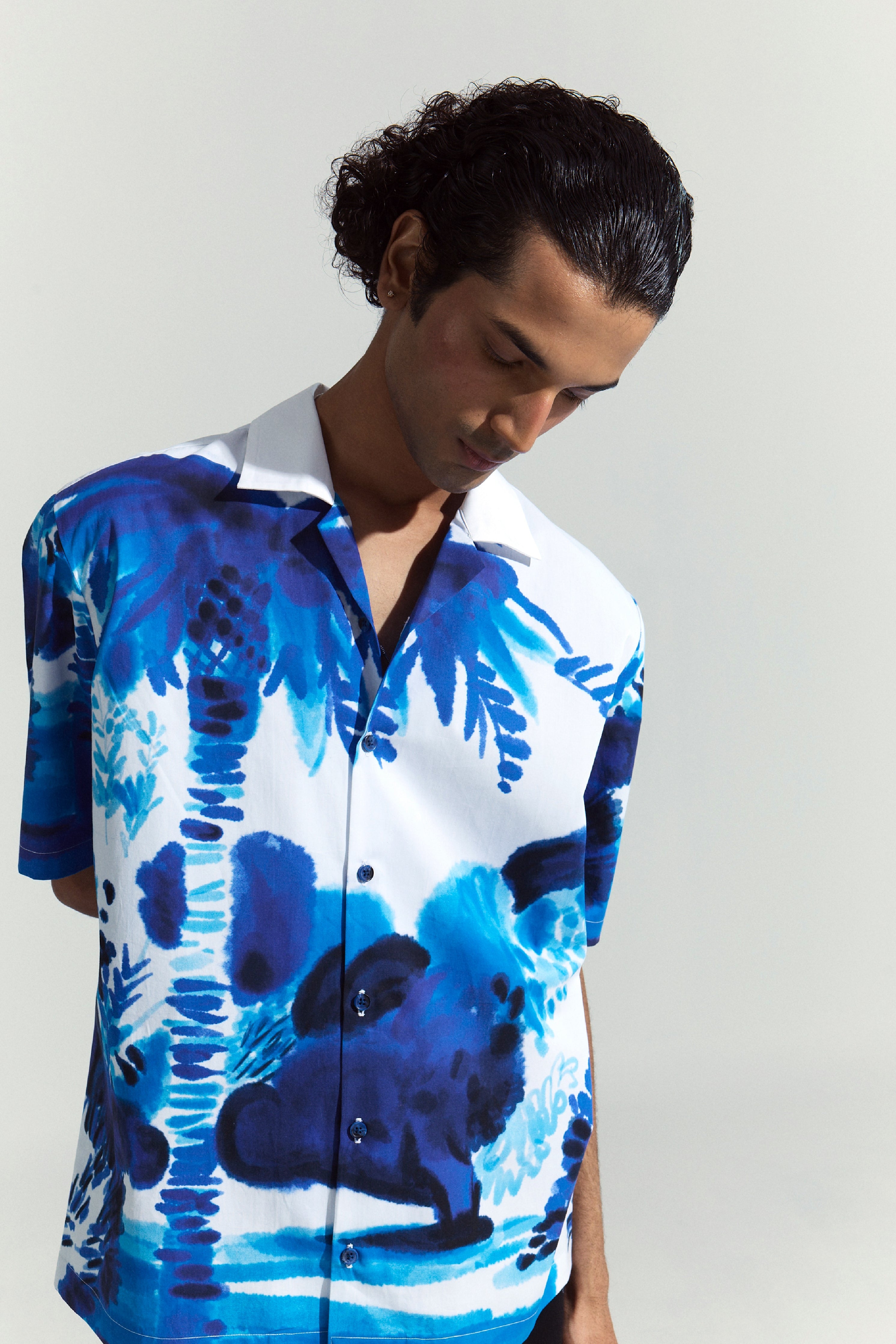 MENS CAMP COLLAR HALF SLEEVE SHIRT - CARIBBEAN