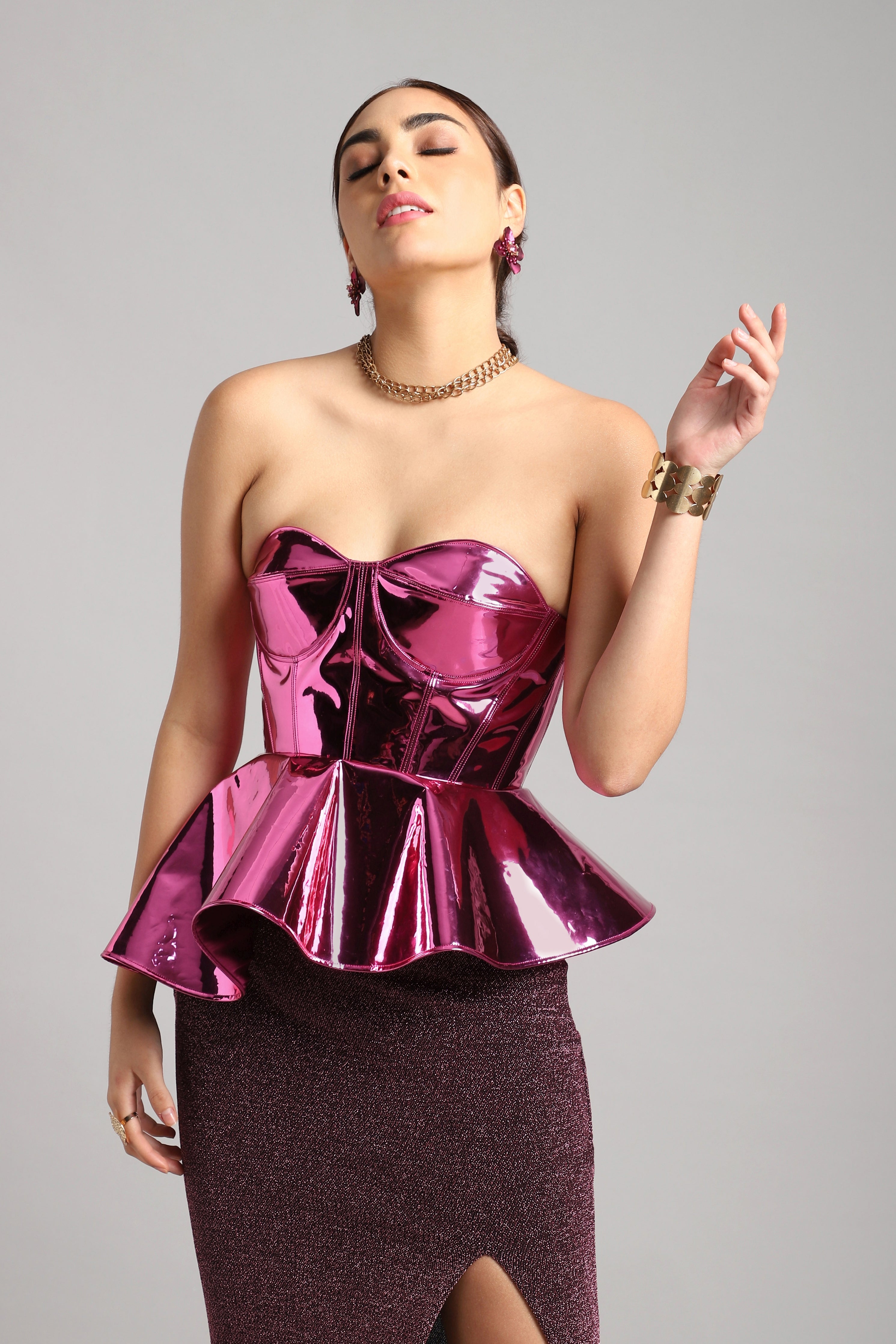 METALLIC CORSET WITH PEPLUM