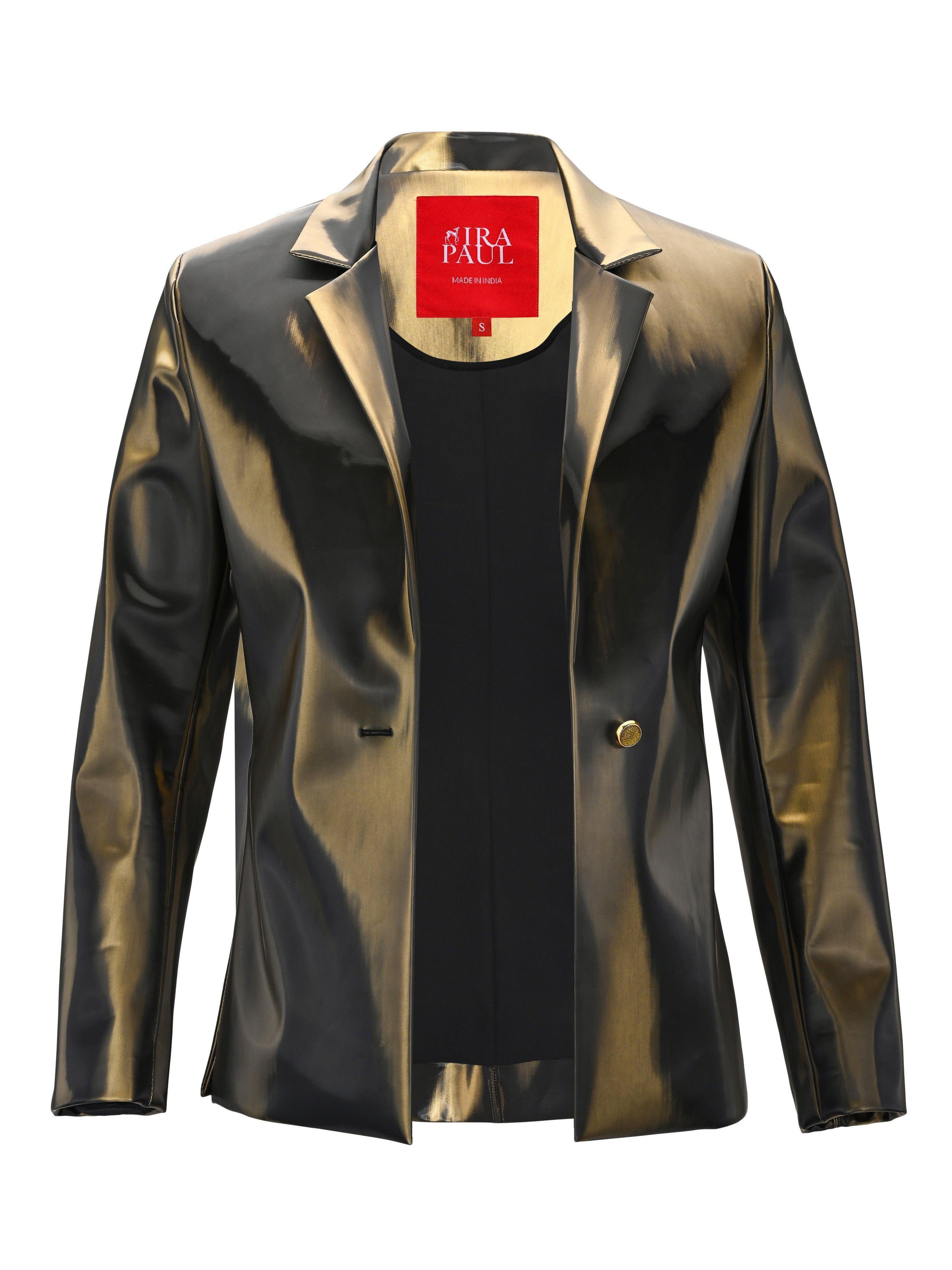 MOLTEN GOLD HOLOGRAPHIC VINYL SLIM FIT JACKET