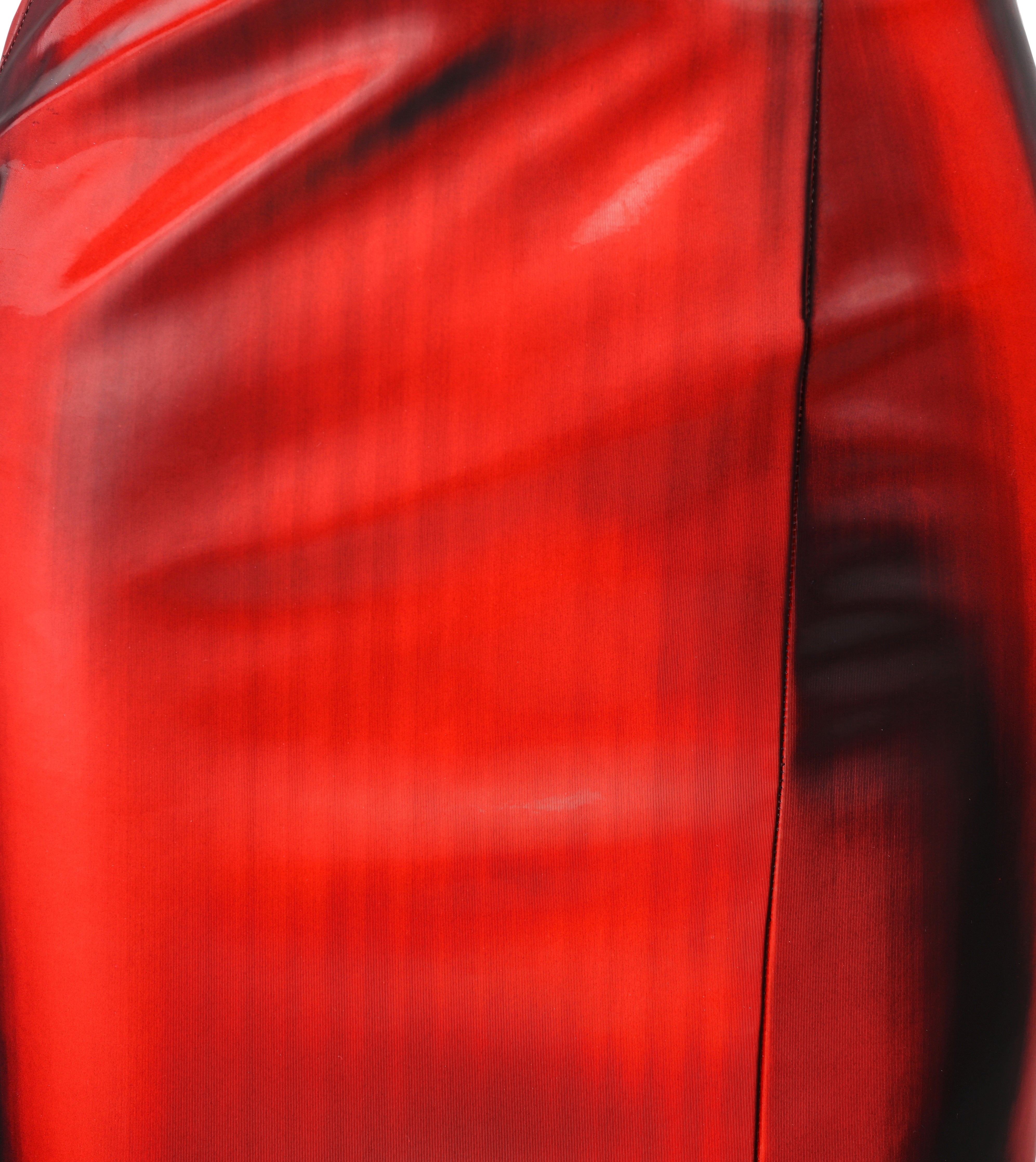 MOLTEN RED HOLOGRAPHIC VINYL ASYMETRIC LONG SKIRT