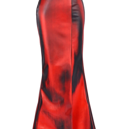 MOLTEN RED HOLOGRAPHIC VINYL ASYMETRIC LONG SKIRT