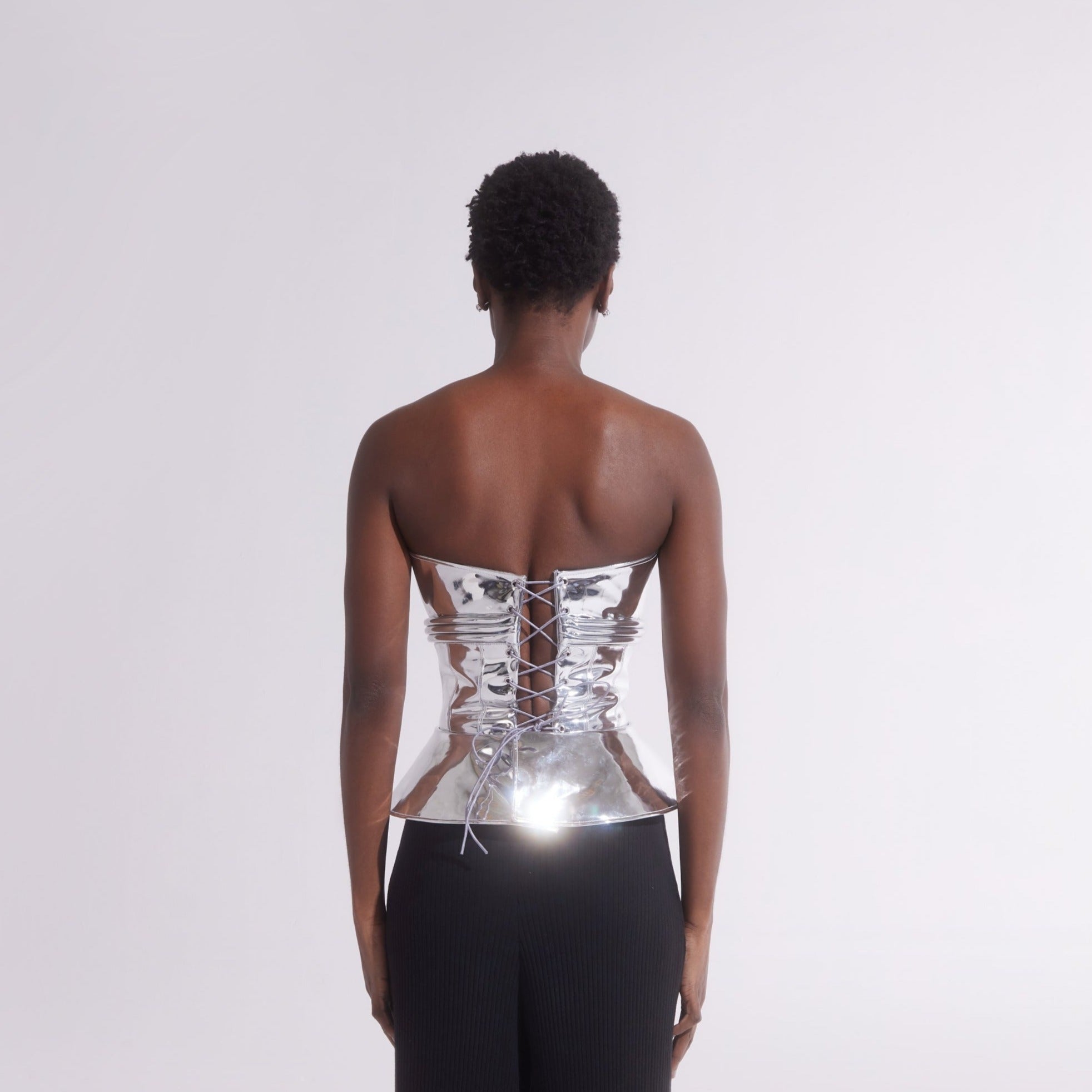 SILVER MERCURY CORSET WITH QUILTED DETAILS