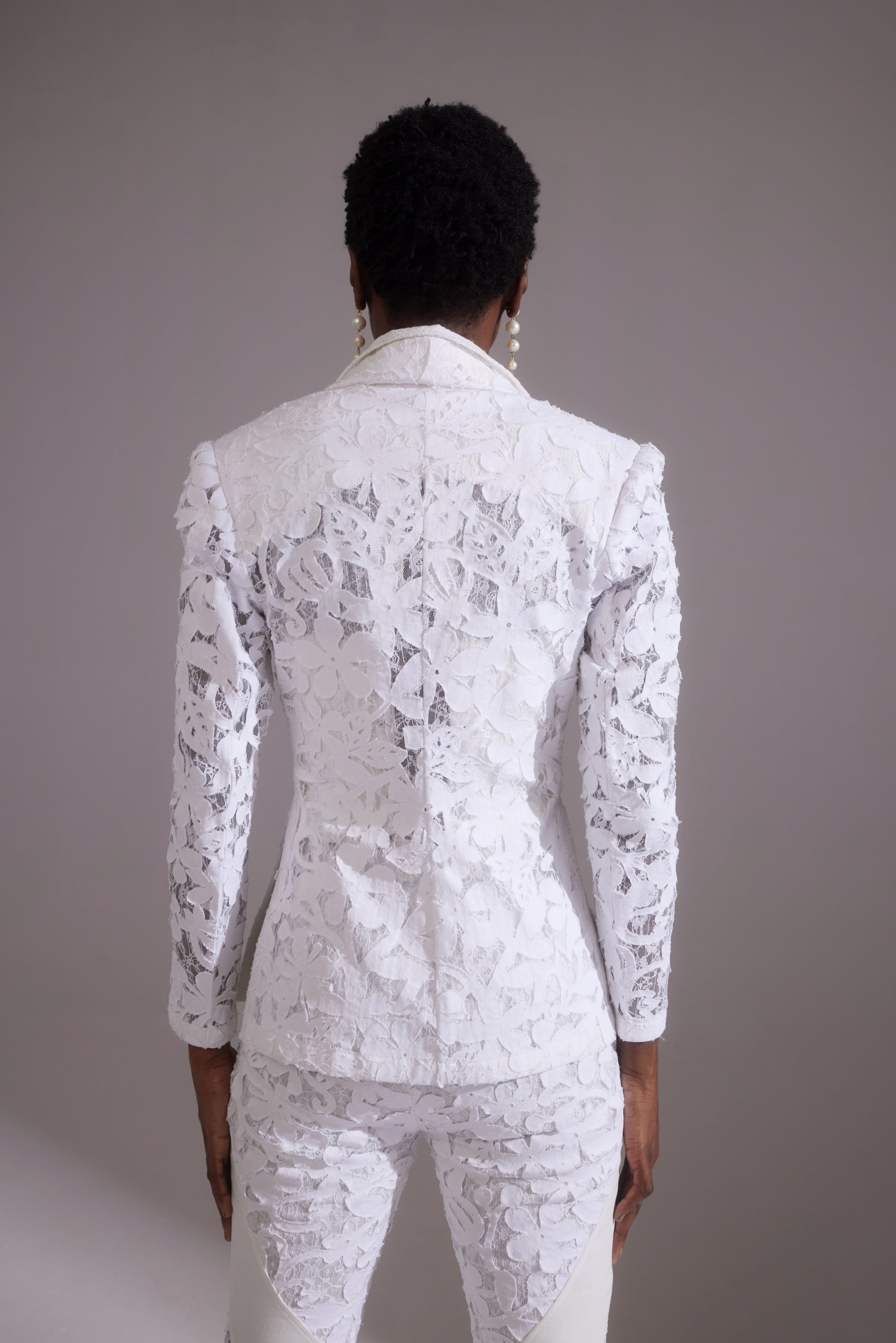 WHITE LACE AND DENIM SLIM FIT JACKET