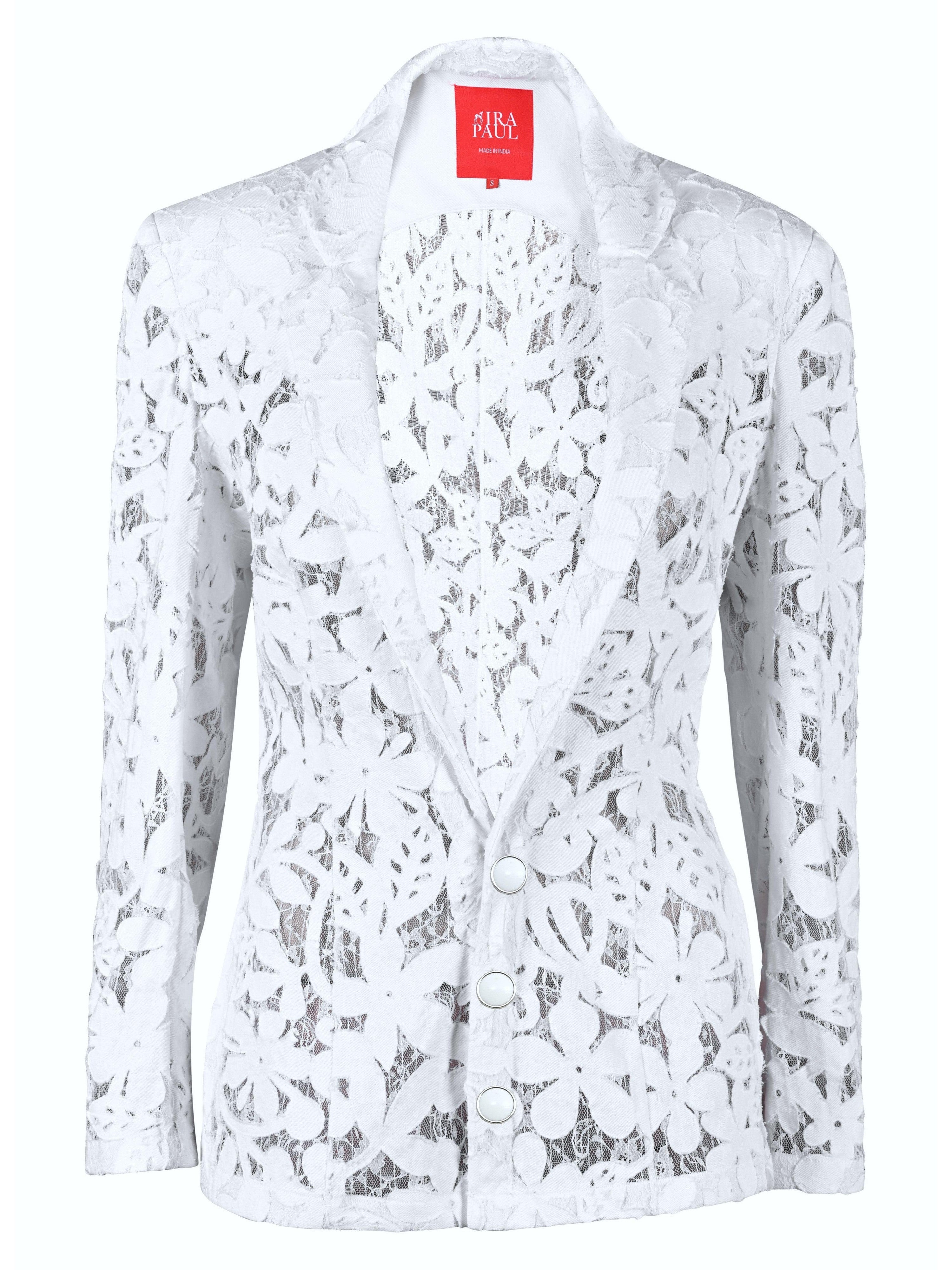 WHITE LACE AND DENIM SLIM FIT JACKET